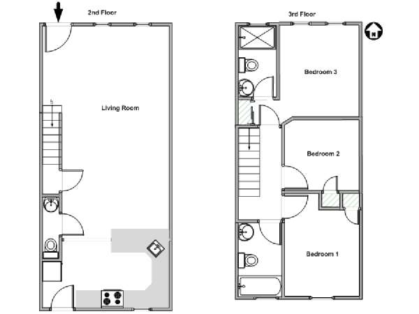 New York 3 Camere da letto - Duplex appartamento - piantina approssimativa dell' appartamento  (NY-18025)