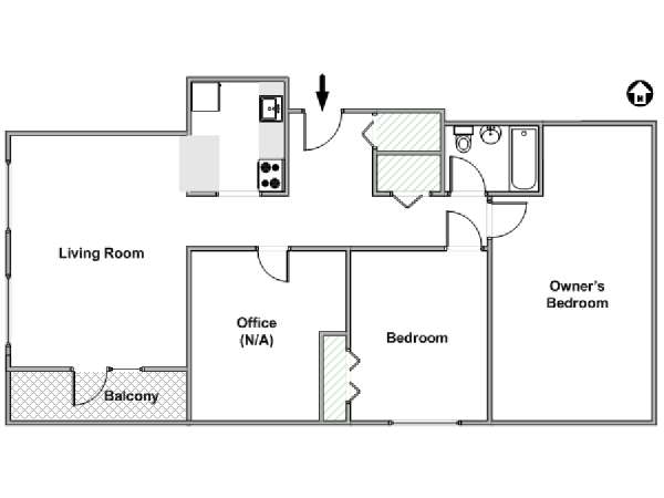 New York 2 Camere da letto stanza in affitto - piantina approssimativa dell' appartamento  (NY-18050)