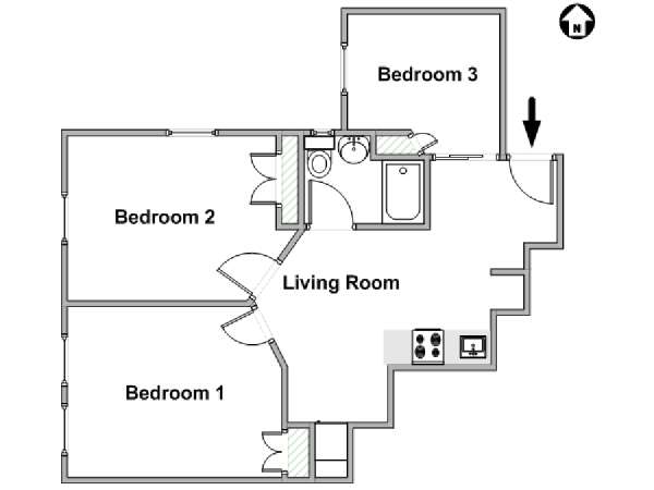New York 3 Camere da letto appartamento - piantina approssimativa dell' appartamento  (NY-18069)