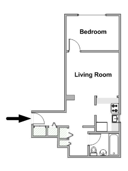 New York 1 Camera da letto appartamento - piantina approssimativa dell' appartamento  (NY-18070)