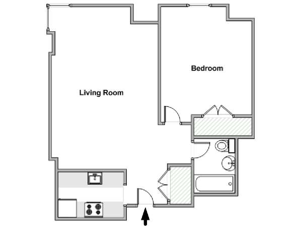 New York 1 Camera da letto appartamento - piantina approssimativa dell' appartamento  (NY-18075)