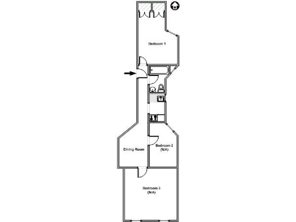 New York 3 Bedroom roommate share apartment - apartment layout  (NY-18122)