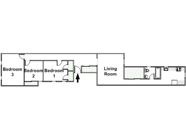 New York 3 Bedroom roommate share apartment - apartment layout  (NY-18139)