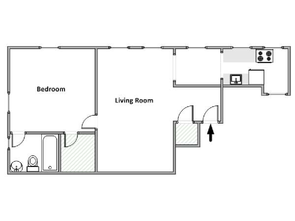 New York 1 Camera da letto appartamento - piantina approssimativa dell' appartamento  (NY-18159)