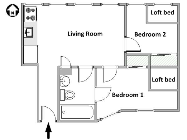 New York 2 Camere da letto appartamento - piantina approssimativa dell' appartamento  (NY-18176)