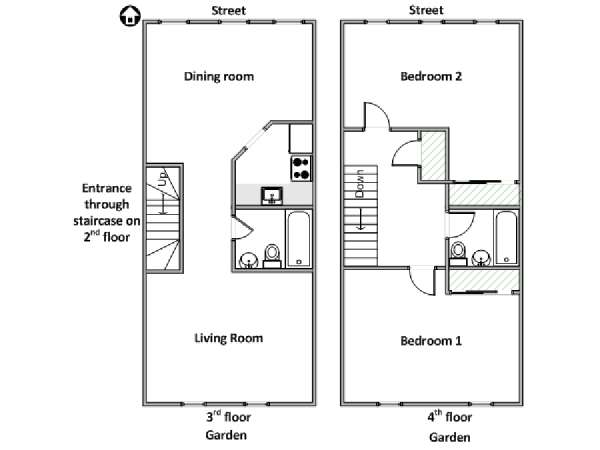 New York 2 Bedroom - Duplex roommate share apartment - apartment layout  (NY-18177)