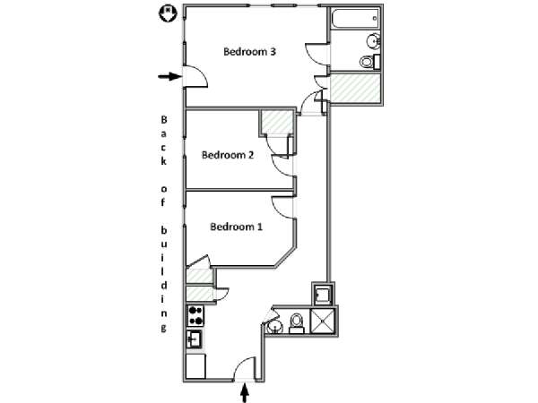 New York 3 Camere da letto appartamento - piantina approssimativa dell' appartamento  (NY-18181)