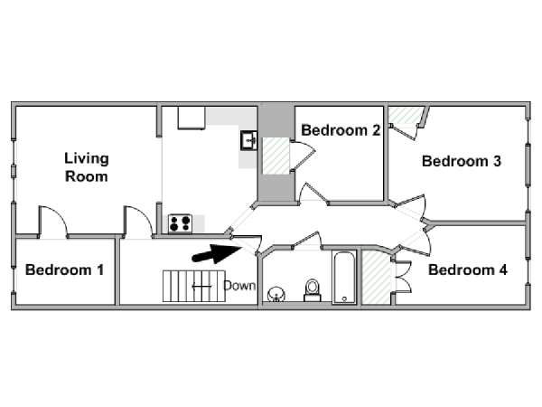 New York 4 Bedroom roommate share apartment - apartment layout  (NY-18195)