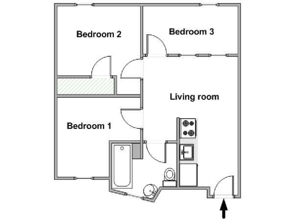 New York 3 Bedroom roommate share apartment - apartment layout  (NY-18198)