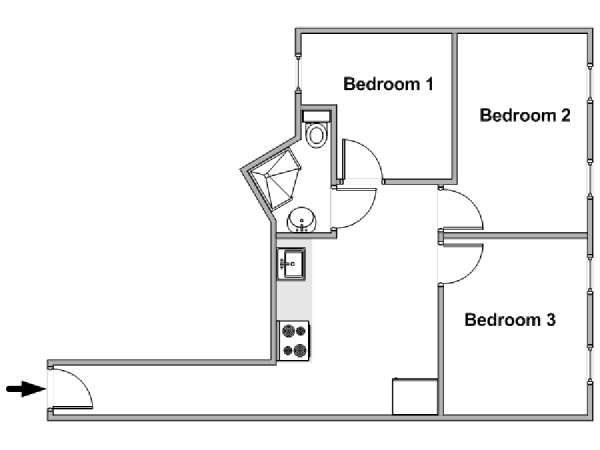 New York 3 Bedroom roommate share apartment - apartment layout  (NY-18199)