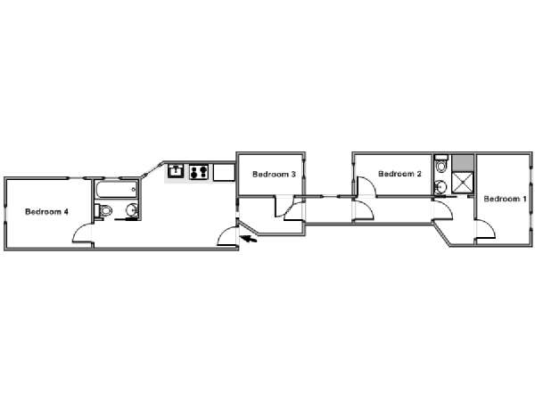 New York 4 Camere da letto stanza in affitto - piantina approssimativa dell' appartamento  (NY-18201)