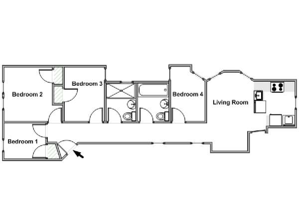 New York 4 Camere da letto stanza in affitto - piantina approssimativa dell' appartamento  (NY-18206)