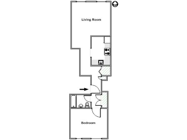 New York 1 Camera da letto appartamento - piantina approssimativa dell' appartamento  (NY-18214)