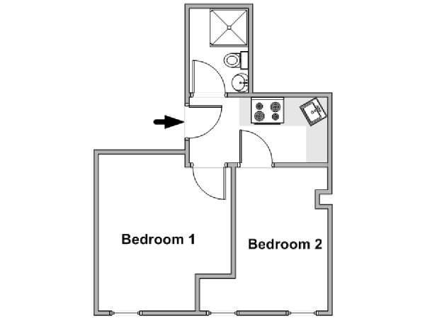 New York 2 Camere da letto stanza in affitto - piantina approssimativa dell' appartamento  (NY-18217)