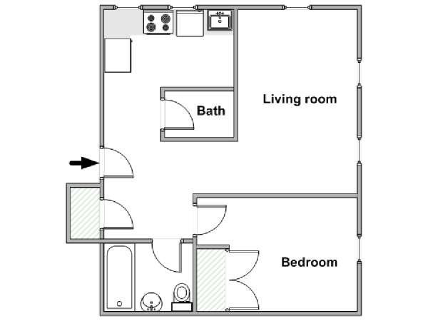 New York 1 Camera da letto appartamento - piantina approssimativa dell' appartamento  (NY-18222)