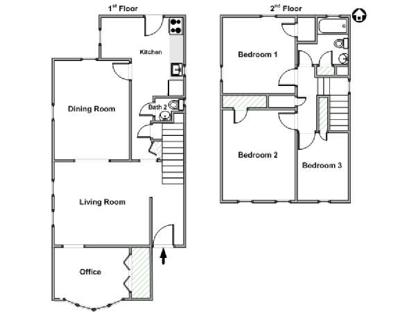 New York 3 Bedroom - Duplex accommodation - apartment layout  (NY-18224)