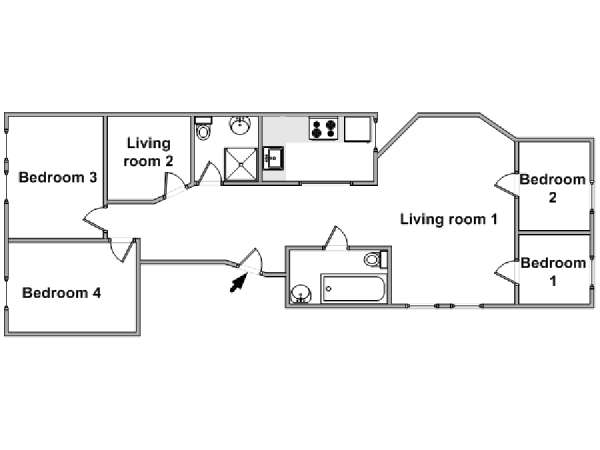 New York 4 Camere da letto - Loft appartamento - piantina approssimativa dell' appartamento  (NY-18228)