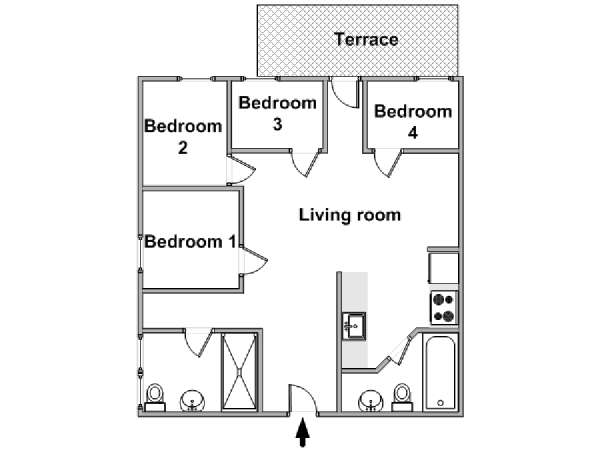New York 4 Bedroom roommate share apartment - apartment layout  (NY-18232)