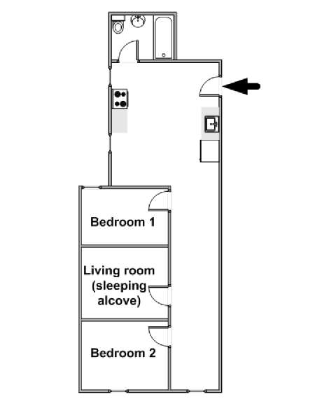 New York 2 Camere da letto stanza in affitto - piantina approssimativa dell' appartamento  (NY-18235)