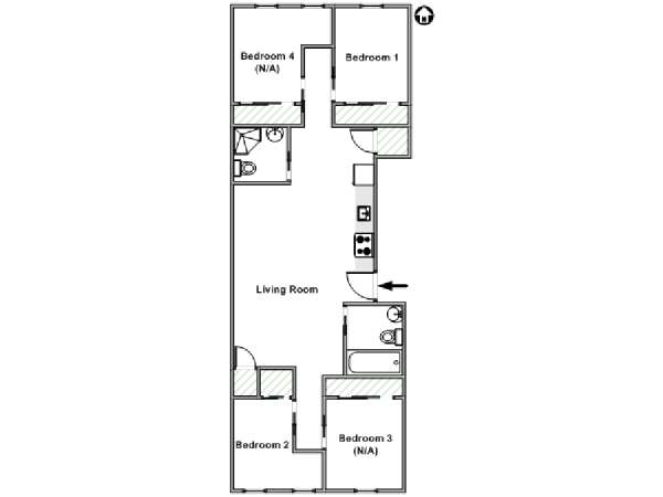 New York 4 Camere da letto stanza in affitto - piantina approssimativa dell' appartamento  (NY-18256)