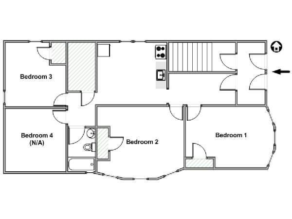 New York 4 Camere da letto stanza in affitto - piantina approssimativa dell' appartamento  (NY-18263)