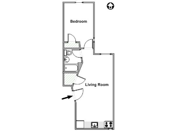 New York 1 Camera da letto appartamento - piantina approssimativa dell' appartamento  (NY-18264)