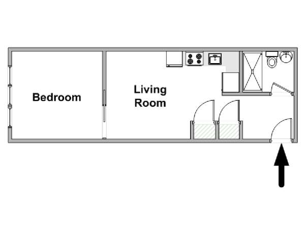 New York 1 Camera da letto appartamento - piantina approssimativa dell' appartamento  (NY-18318)