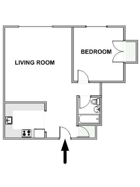 New York 1 Camera da letto appartamento - piantina approssimativa dell' appartamento  (NY-18425)