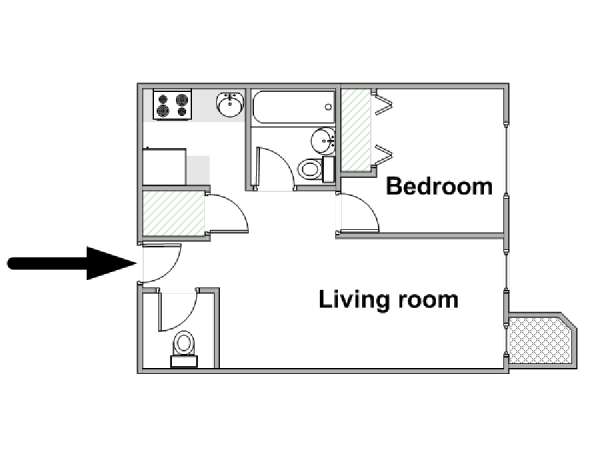 New York 1 Camera da letto appartamento - piantina approssimativa dell' appartamento  (NY-18449)