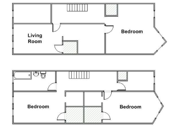 New York 3 Camere da letto - Duplex appartamento - piantina approssimativa dell' appartamento  (NY-18455)