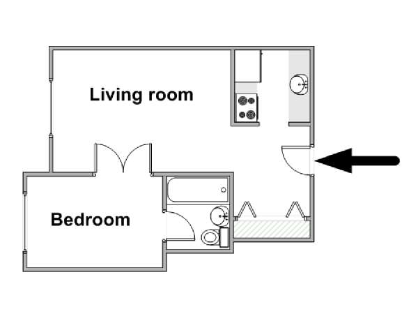New York 1 Camera da letto appartamento - piantina approssimativa dell' appartamento  (NY-18460)