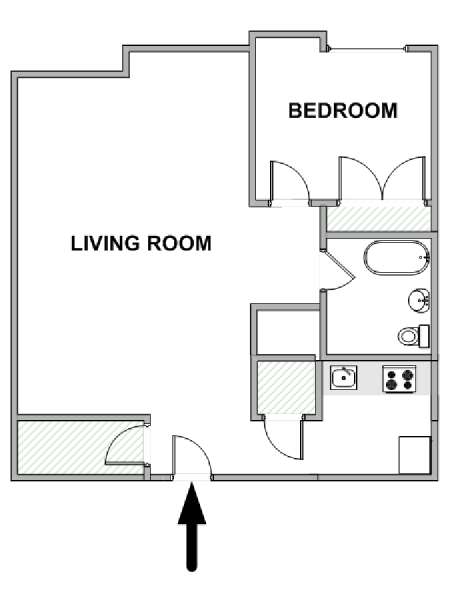 New York 1 Camera da letto appartamento - piantina approssimativa dell' appartamento  (NY-18480)
