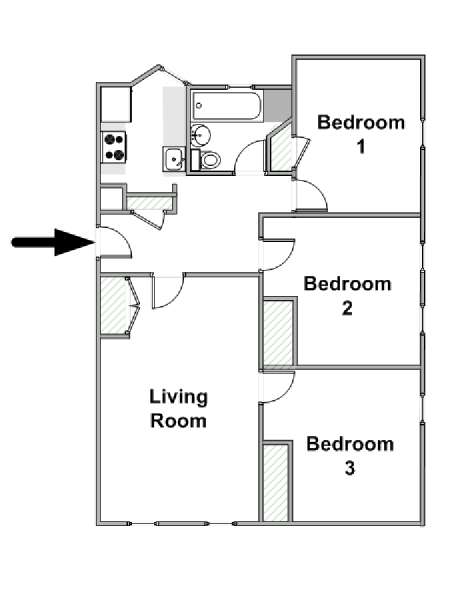 New York 3 Bedroom roommate share apartment - apartment layout  (NY-18497)