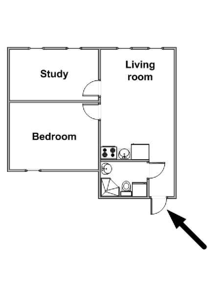 New York 1 Camera da letto appartamento - piantina approssimativa dell' appartamento  (NY-18499)
