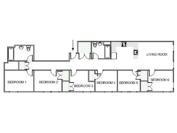 New York 6 Bedroom roommate share apartment - apartment layout  (NY-18520)