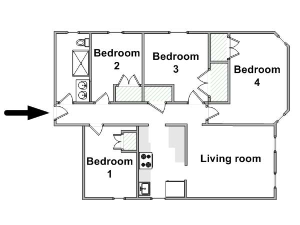 New York 4 Camere da letto stanza in affitto - piantina approssimativa dell' appartamento  (NY-18538)