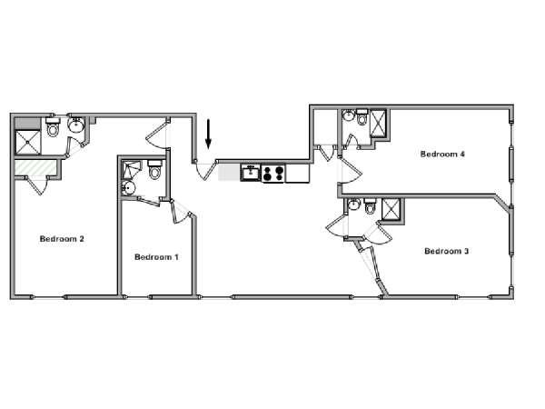 New York 4 Camere da letto stanza in affitto - piantina approssimativa dell' appartamento  (NY-18558)