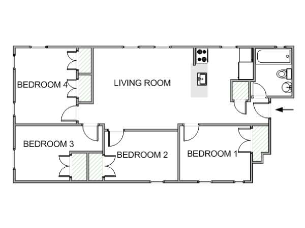 New York 4 Camere da letto stanza in affitto - piantina approssimativa dell' appartamento  (NY-18610)