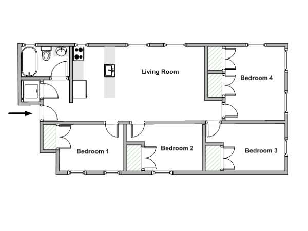 New York 4 Bedroom roommate share apartment - apartment layout  (NY-18612)