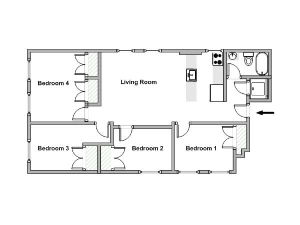 New York 4 Camere da letto stanza in affitto - piantina approssimativa dell' appartamento  (NY-18614)