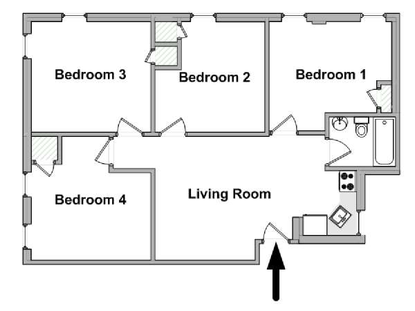 New York 4 Bedroom roommate share apartment - apartment layout  (NY-18620)