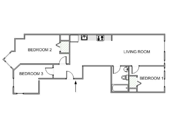 New York 3 Bedroom roommate share apartment - apartment layout  (NY-18626)