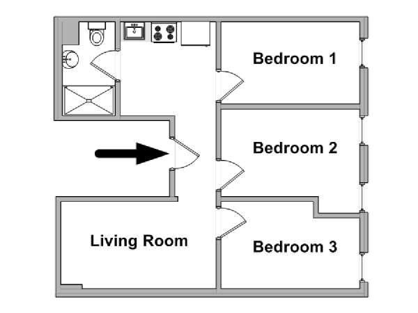 New York 3 Bedroom roommate share apartment - apartment layout  (NY-18648)