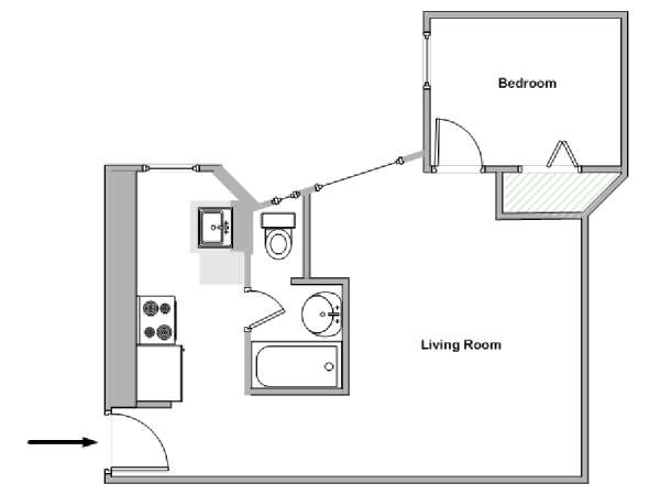 New York 1 Camera da letto appartamento - piantina approssimativa dell' appartamento  (NY-18668)