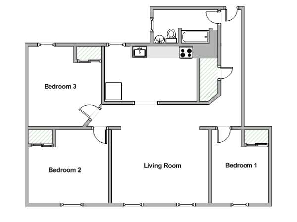 New York 3 Camere da letto stanza in affitto - piantina approssimativa dell' appartamento  (NY-18699)