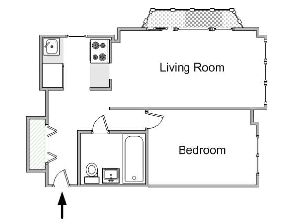 New York 1 Camera da letto appartamento - piantina approssimativa dell' appartamento  (NY-18742)