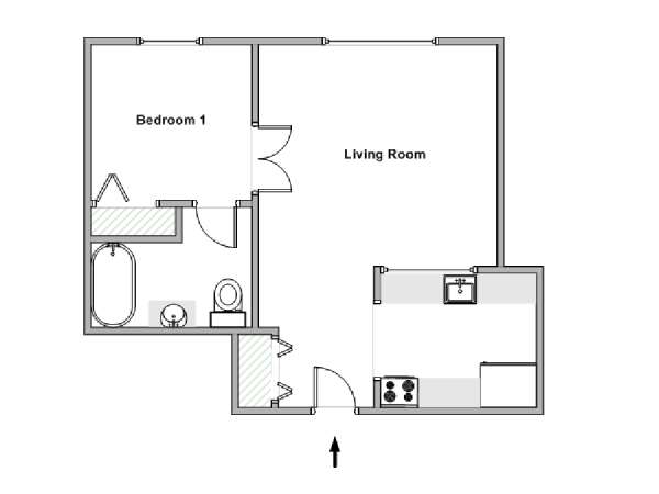 New York 1 Camera da letto appartamento - piantina approssimativa dell' appartamento  (NY-18837)