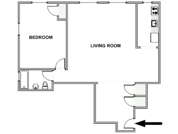 New York 1 Camera da letto appartamento - piantina approssimativa dell' appartamento  (NY-18849)