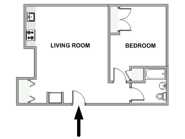New York 1 Camera da letto appartamento - piantina approssimativa dell' appartamento  (NY-18853)
