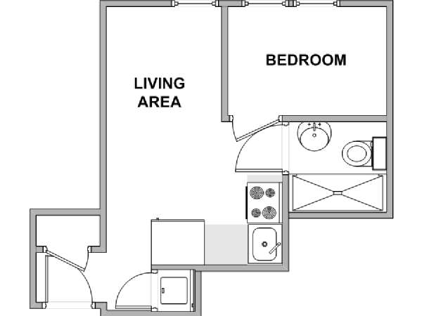 New York 1 Camera da letto appartamento - piantina approssimativa dell' appartamento  (NY-18896)